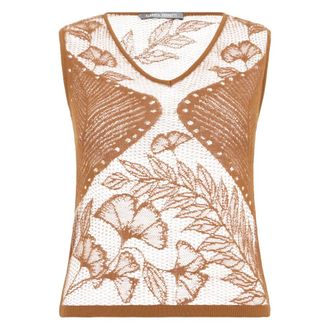 Alberta Ferretti Floral Sleeveless Top - female - Alberta Ferretti - Sleeveless Tops - Beige - 2XS - Tops