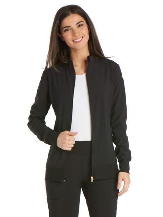 Cherokee Scrub Jackets For Woman with Zip Front, 360&deg; Stretch Fabric - CK303, Black, Medium
