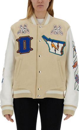 Off-white Beige Graphic Mandarin Collar Jacket