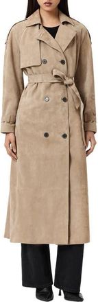 AllSaints Reed Suede Trench Coat in Taupe Brown at Nordstrom, Size Medium