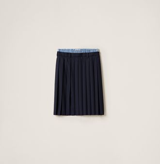 Miu Miu Pleated Batavia Midi-skirt, Woman, Navy, Size 36