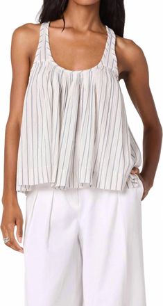 Astr Aggie Pleated Racerback Tank Top In White Blue Stripe