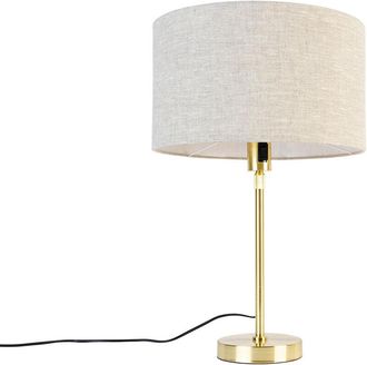 QAZQA Dise&ntilde;o L&aacute;mpara De Mesa Regulable Dorada Con Pantalla Gris Claro 35cm - Parte Acero /textil Redonda Adecuado Para Led Max. 1 X 60 Watt - Qazqa