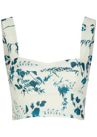 Erdem Floral-print Cotton and Linen-blend Crop top - Blue - 12 (UK12 / M)