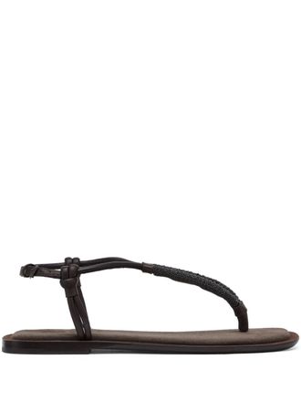 Brunello Cucinelli Monili-detail leather sandals - women - Leather/Leather/Rubber - 38 - Brown
