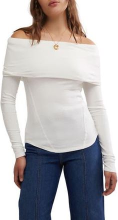 Free People Iris Off the Shoulder Long Sleeve Cotton Blend Knit Top in Ivory at Nordstrom Rack, Size X-Small
