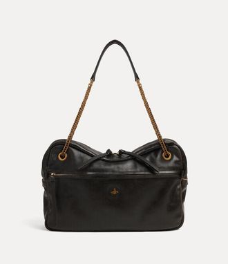 Vivienne Westwood Dolce Large Shoulder Bag Laser Line Leather Black-beige