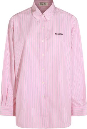 Miu Miu Gestreepte blouse met geborduurd logo - Roze