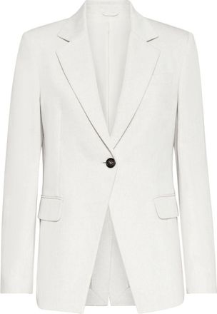 Brunello Cucinelli gabardine-weave single-breasted blazer - women - Linen/Flax/Cotton/Wool - 44 - White