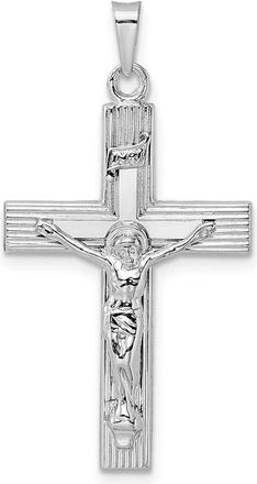 Diamond2Deal 14k White Gold Polished Solid INRI Striped Crucifix Pendant