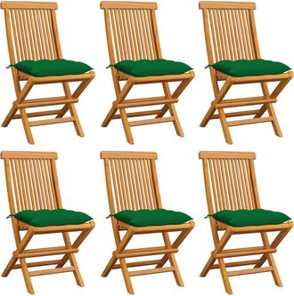 vidaXL Vidaxl - Sillas De Jard&iacute;n 6 Uds Madera De Teca Y Cojines Verde Brillante