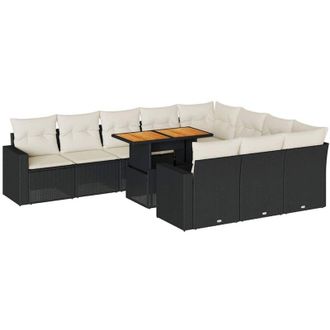 vidaXL Set De Sof&aacute;s De Jard&iacute;n 11 Pzas Y Cojines Rat&aacute;n Sint&eacute;tico Negro Vidaxl