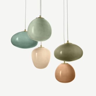 MADE.COM Adrianne 5 Cluster Pendant Light, Green Glass & Brass