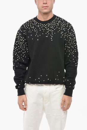 1989 STUDIO Brushed Cotton Crewneck Sweatshirt with Applied Crystals 1989 Studio