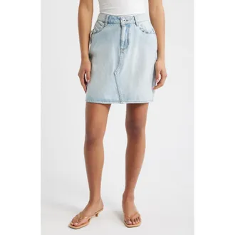 Ichi Ruffle Pocket Denim Miniskirt in Light Blue Bleached at Nordstrom, Size 10 Us