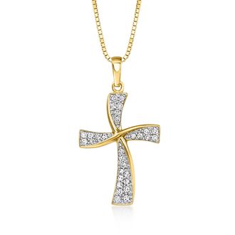 Ross-Simons Diamond Twisted Cross Pendant Necklace in 18kt Gold Over Sterling