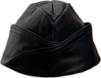 Generic Real Leather Military Triangle Cap Black Leather Army Hat Gay Fetish Size L-58cm
