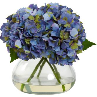 Nearly Natural Large Blooming Hydrangea with Vase in Blue at Nordstrom