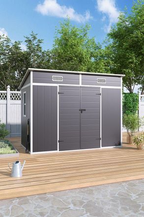 H&O Direct Grey Plastic Outdoor Garden Storage Tool Shed in Light Grey