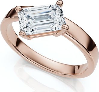 Pompeii3 1Ct Tilted Emerald Diamond Ring 14k Gold or Platinum Lab Grown