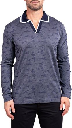 Maceoo Ascension0004 Blue Johnny Collar Long Sleeve Cotton Jacquard Polo at Nordstrom, Size 3