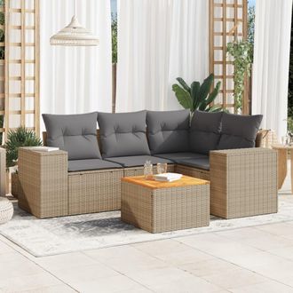 vidaXL Juego De Sof&aacute;s Jard&iacute;n Con Cojines 5 Pzas Rat&aacute;n Sint&eacute;tico Beige Vidaxl