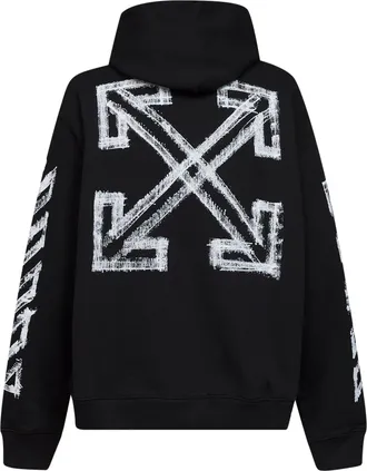 Off-white Mens Zip-Up Hoodie Motion Arrow Black Cotton Sweatshirts Sweater