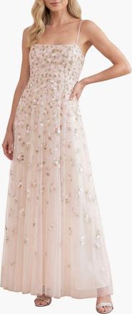 Needle & Thread Meadow Ditsy Cami Gown in Swan White/peach at Nordstrom, Size 12