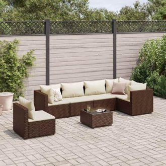 vidaXL Set Muebles De Jard&iacute;n 7 Piezas Y Cojines Rat&aacute;n Sint&eacute;tico Marr&oacute;n Vidaxl