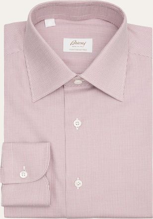 Brioni Mens Ventiquattro Cotton Micro-Houndstooth Dress Shirt