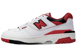 New Balance Mens 550 Low Top Leather Lace Up Sneakers In White, Red