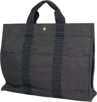Herm&egrave;s Her Line Gray Nylon Canvas Handbag Tote Bag (Pre-Owned)