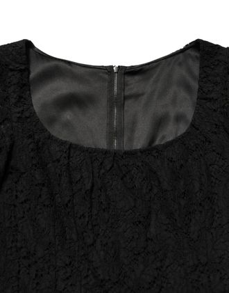 Dolce & Gabbana Womens Black Lace Square Neck Longsleeve Maxi Dress Cotton Viscose Nylon