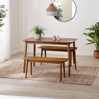 Furniturebox Lynton Small Wooden Dining Table & 2 Benches in Walnut