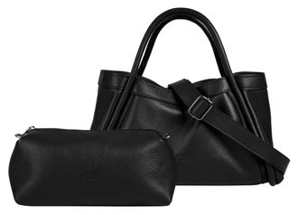 Cluty Henkeltasche CLUTY 2 in 1, Damen, Gr. B/H/T: 34cm x 20cm x 13cm onesize, schwarz, Leder, leicht gl&auml;nzend, unifarben, Taschen Henkeltasche, echt Leder,
