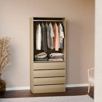 Sweeek Modular Open Wardrobe Drawer & Rail Unit in Light Brown