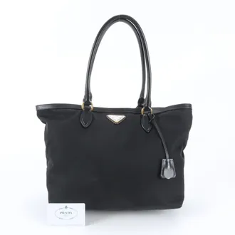 Prada Black Leather Nylon Shoulder Bag Tote Bag (Pre-Owned)
