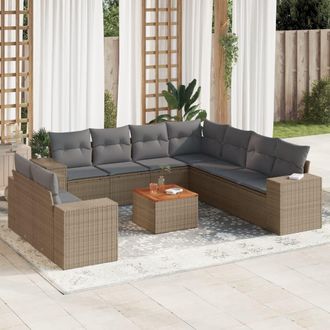 vidaXL Juego De Sof&aacute;s Jard&iacute;n Con Cojines Beige 10 Pzas Rat&aacute;n Sint&eacute;tico Vidaxl