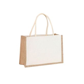 Generic Compatible For Burlap Jute Tote Shopping Bag Reusable Grocery Wedding Birthday Gift Handle Bags Handmade Multifunctional(A)