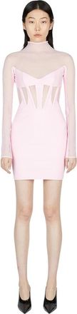 MUGLER Mesh Jurk - Dames - Feestkleedjes - Roze - XS - Kleedjes