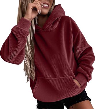 Generic Ladies Hoodies with Zip Womens Oversized Corduroy Hoodies UK 2025 Long Sleeve Drop Shoulder Jumper Tops Ladies Hooded Sweatshirts Fall Fashion Chunky 