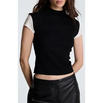 Kenneth Cole Mock Wide Rib Sweater in Black/oyster at Nordstrom, Size X-Large