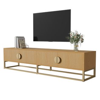 STILVORA Mobile Tv Con 4 Ante E Cerniere Soft-close, Finitura Effetto Legno E Dettagli Dorati, In Mdf E Truciolare, 180&times;40&times;40 Cm