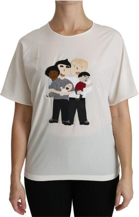 Dolce & Gabbana Elegante Zijden Blend Top met dgfamily Patch - Dames - T-shirts - Wit - XS - Tops