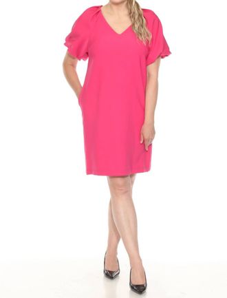Joseph Ribkoff V-Neck Puff Sleeve Mini Shift Dress In Geranium