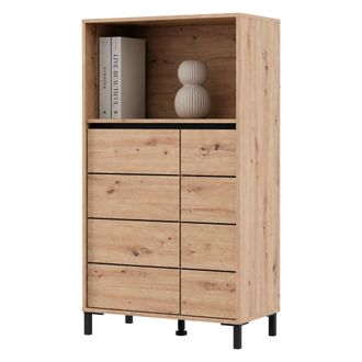 Dmora Aparador Cosoleto, Mueble 2 Estantes, 3 Compartimentos, 2 Puertas, 74x40x135h Cm Roble Marr&oacute;n Nudos