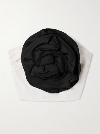 Carolina Herrera Crop Top Senza Spalline In Twill Di Seta Con Pieghe E Applicazione - Nero