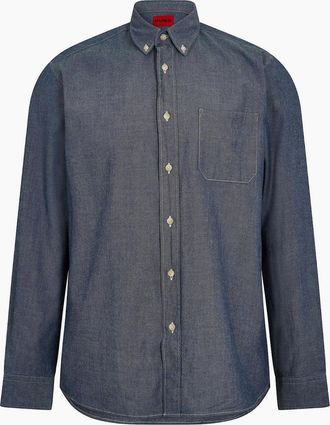 HUGO BOSS Mens Oxford Shirt with Button Down Collar - Blue - Size: Regular/36