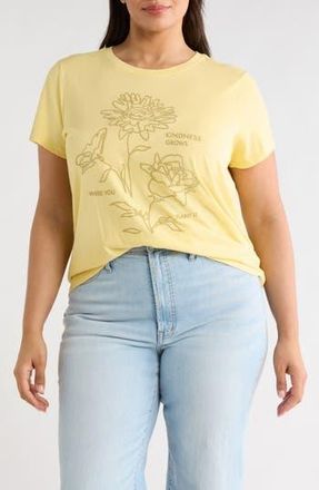 Lucky Brand Floral Frame Short Sleeve T-Shirt in Lemon Grass at Nordstrom Rack, Size 1X