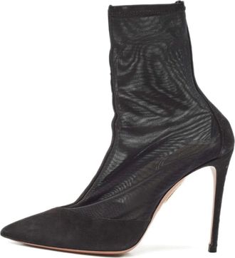 Aquazzura Su&egrave;de enkellaarzen met mesh - Zwart